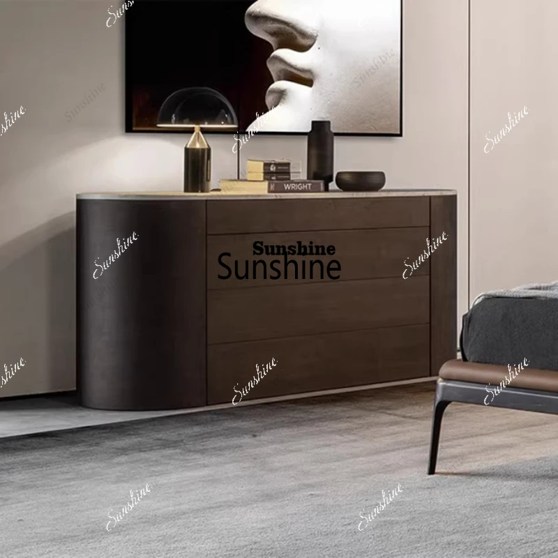 

TDItalian solid wood light luxury circular arc wealth gathering cabinet, marble bedroom locker