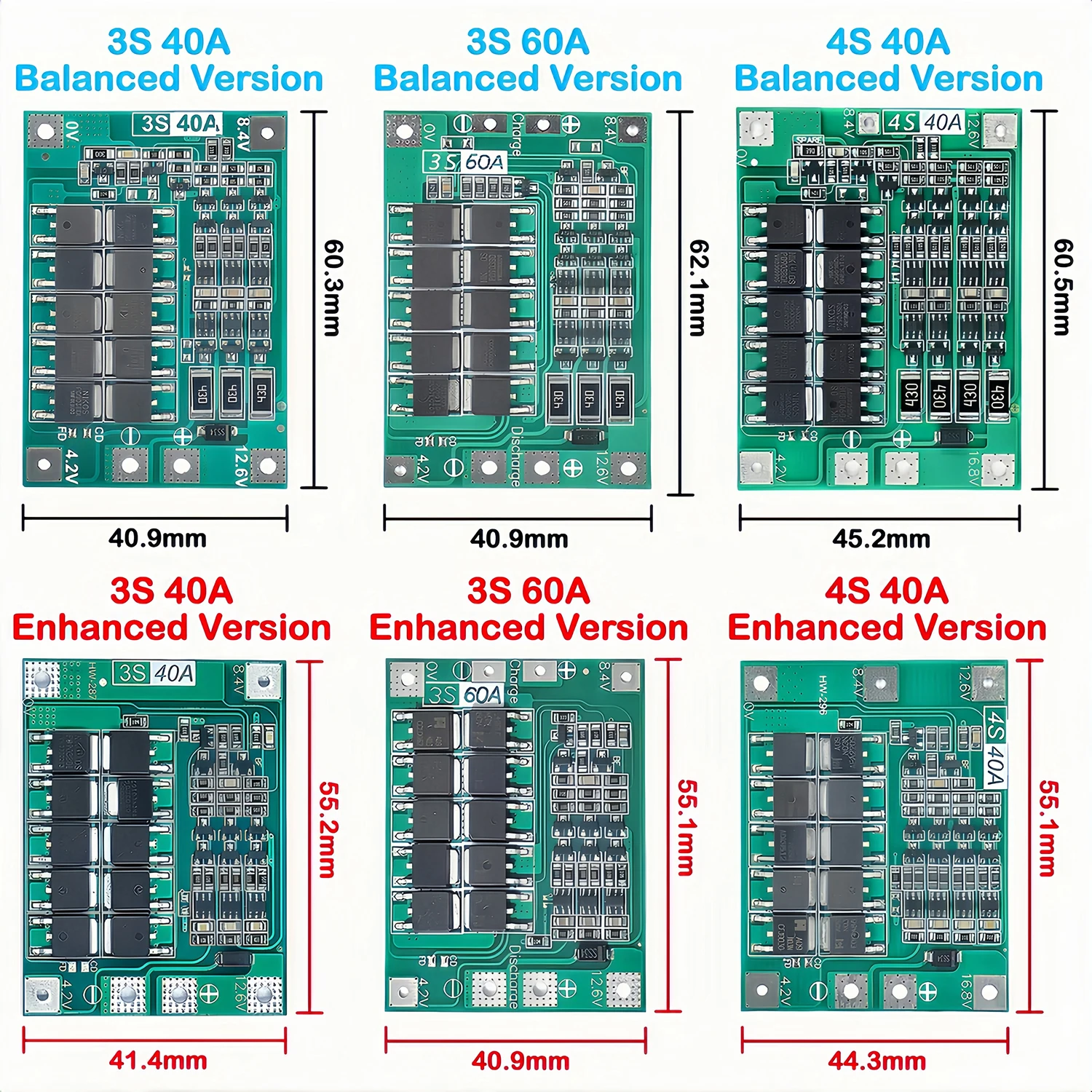 3S 4S 40A 60A Lithium Battery Charger Protection Board 18650 BMS Li-ion Enhance/Balance For Drill Motor 11.1V 12.6V/14.8V 16.8V