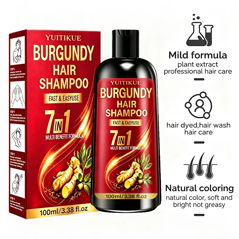 Fast Easy Use Burgundy Hair Coloring Shampoo 7 In 1 Ginger Formula Multi Benefit Nourishing Hair Dye Shampoo 100ml