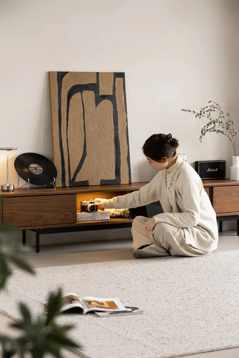 Hanging display cabinet retro solid wood TV cabinet wall simple retro floor cabinet