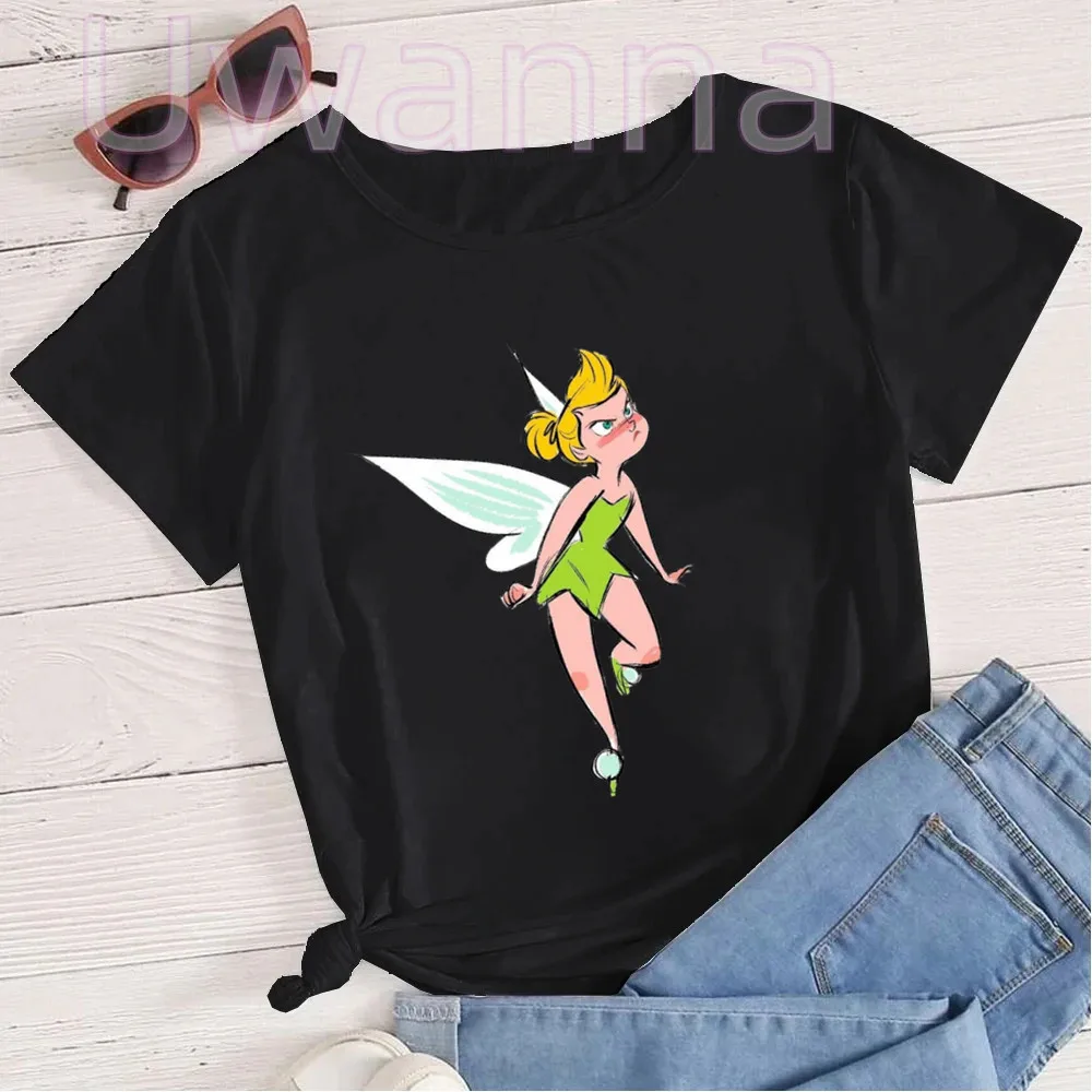 Think Bell Princess Print Cute Women T-shirt Casual Fashion Short Sleeve Black T Shirt Female Streetwear Tshirt Y2k Clothes Tops