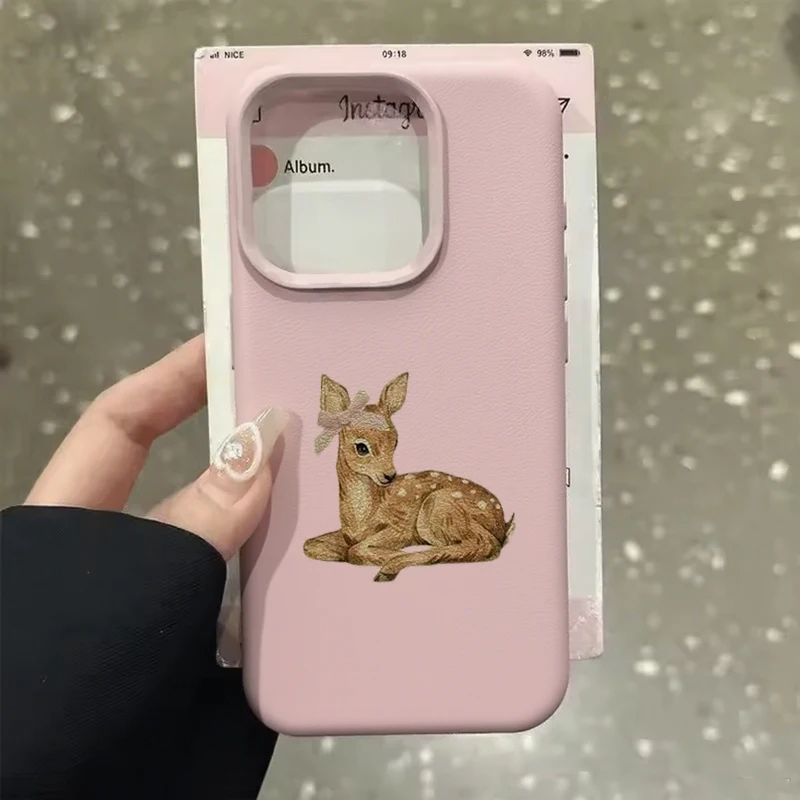 

For iPhone 16 15 14 13 12 11 Pro Max Case Pink Leopard Print Lichee Pattern Silicone Cover For iPhone XS X XR 16 Plus Soft Funda