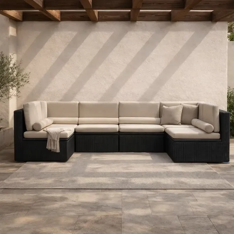 Modern Rattan Wicker Outdoor Sofa Set with Aluminum Frame Modular Sectional Sofa for Courtyard & Hotel/Villa Projects
