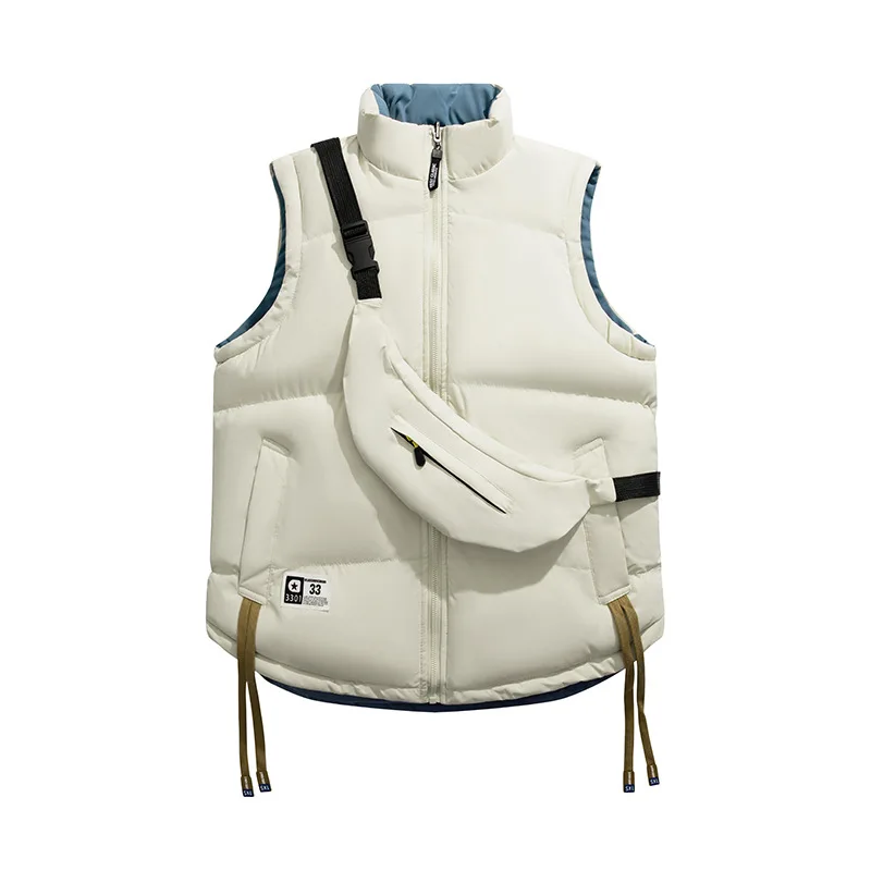 Cross Border Couple Style Reversible Down Cotton Gilet Trendy Student Vest Lightweight Warm Sleeveless Outerwear for Fall winter