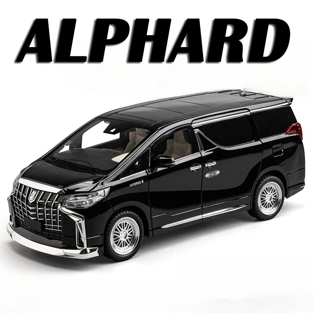 1:18 Alphard Vellfire Model Speelgoedauto's Legering Diecast Geluid Licht Deuren Geopend Voorwiel Steering Trek Simulatie Voertuigen