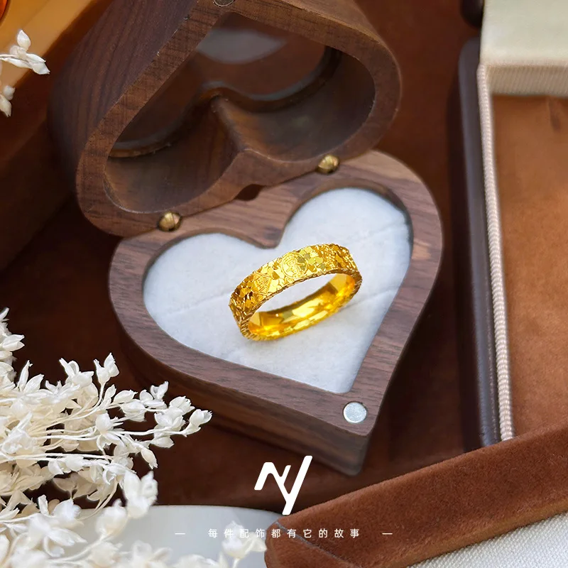 

Изысканное винтажное кольцо класса люкс с эффектом колотого льда и сверкающими благоприятными надписями, из чистого золота 9999 пробы, 24K, подарок на день рождения для лучшей подруги