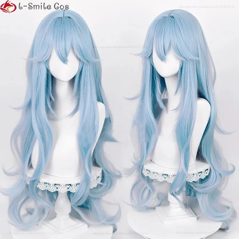 Wig Cosplay Ayanami Rei Anime Berkualitas Tinggi 2025, Panjang 100cm, Warna Biru Cyan Keriting, Tahan Panas, untuk Pesta Halloween + Wig Cap