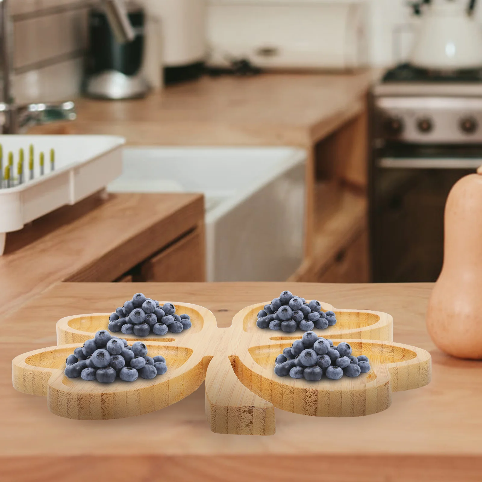 

Bamboo Four-Leaf Clover Fruit Plate Eco-Friendly Food Tray Salad Dish Dry Fruit Sushi Plate Easy Clean for Home