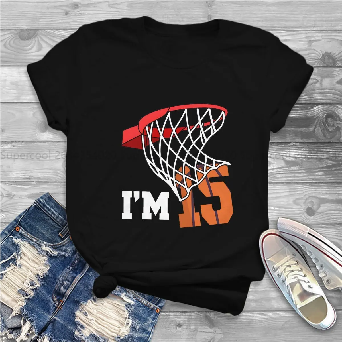 Basketball Sports Polyester TShirts I'm 15 Basketball 15Th Birthday Distinctive Homme T Shirt Hipster