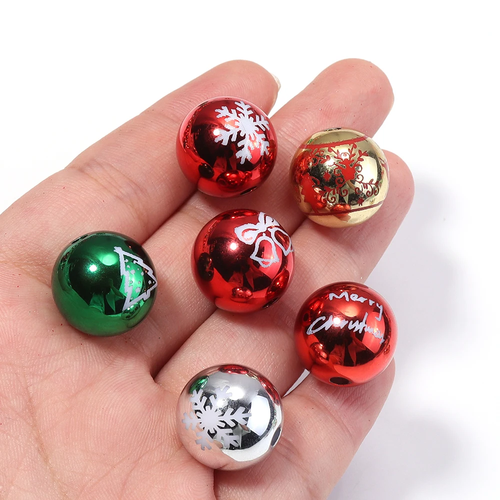 

16mm 10pcs Christmas Acrylic Beads UV Color Printed Big Ball Bead for Christmas Tree Party Decoration Ornament Making Accessorie