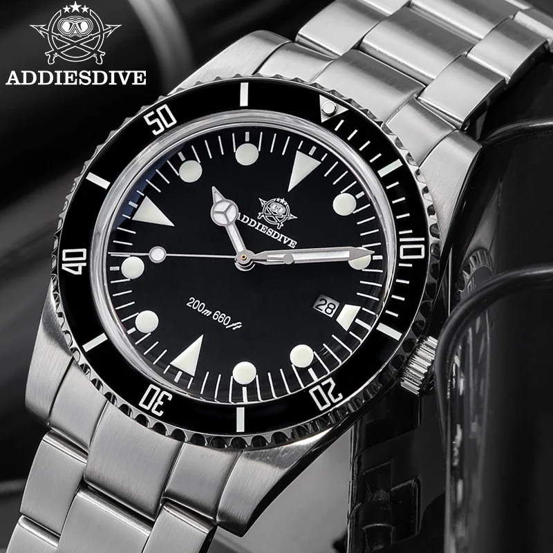 

ADDIESDIVE 39mm Men Watch New Vintage Quartz Watch AR Coating Ceramic Bezel Waterproof 200m Dive BGW9 Luminous Wristwatch AD2068