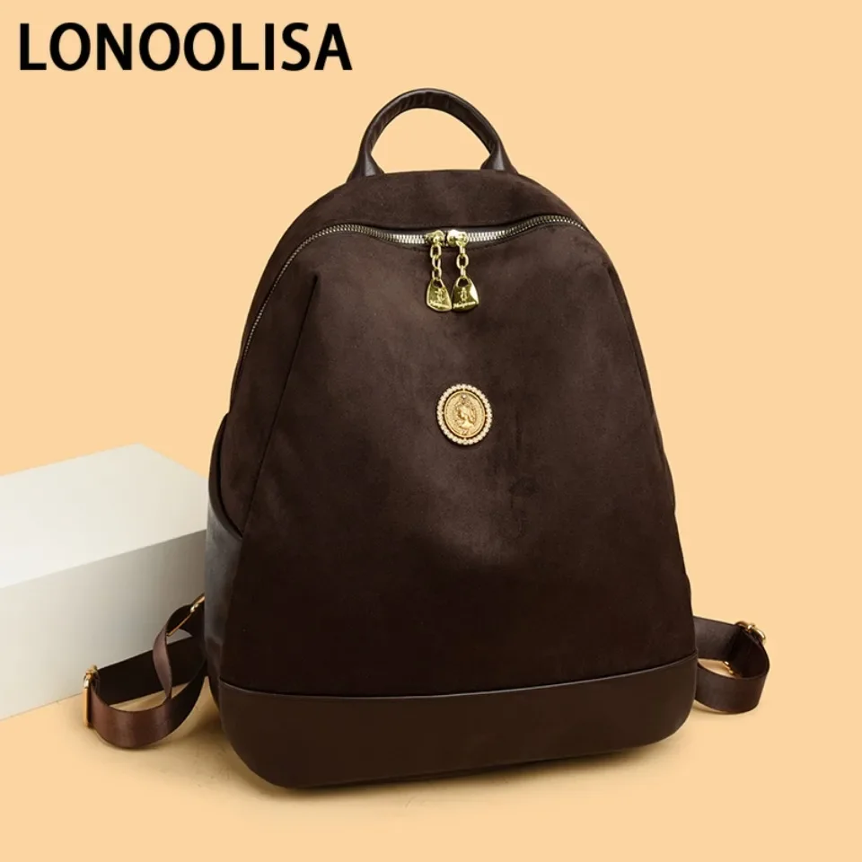 LONOOLISA High-end Fabric Women's Backpacks Luxury Designer Retro Color Rucksack Casual Travel Commuting Ladies Shoulder Bags