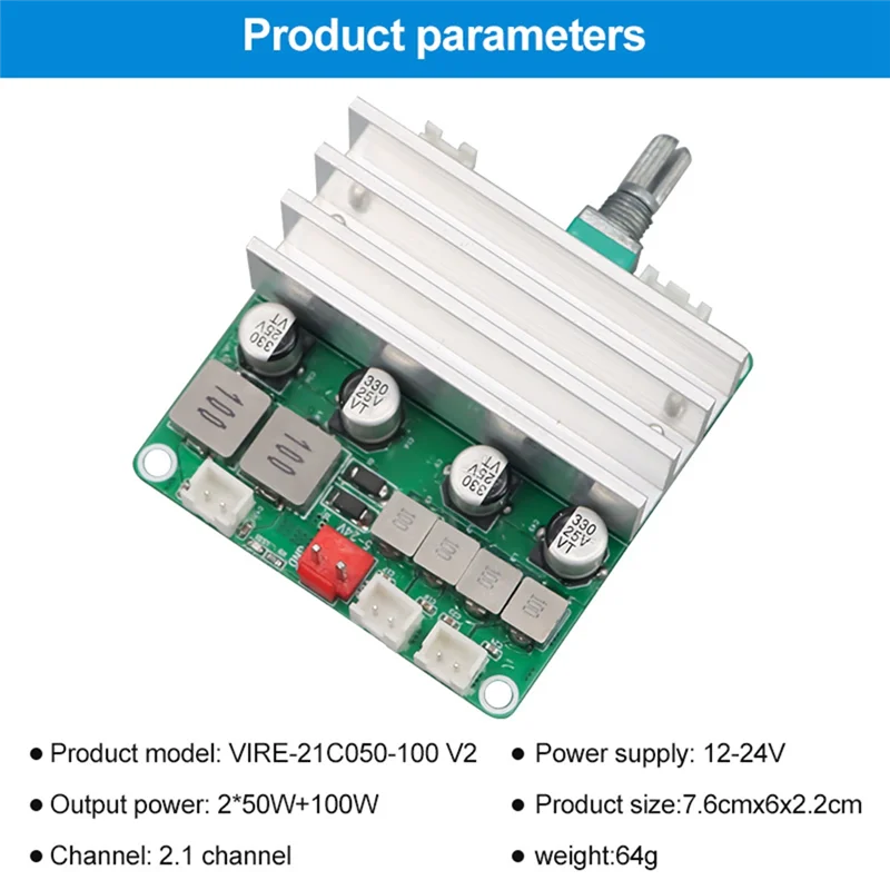 

New!Digital Audio Power Amplifier Board 2.1 Channel 2X50W&100W 12V-24V Home Theater DIY Amplifier Module With Bass Andtreble