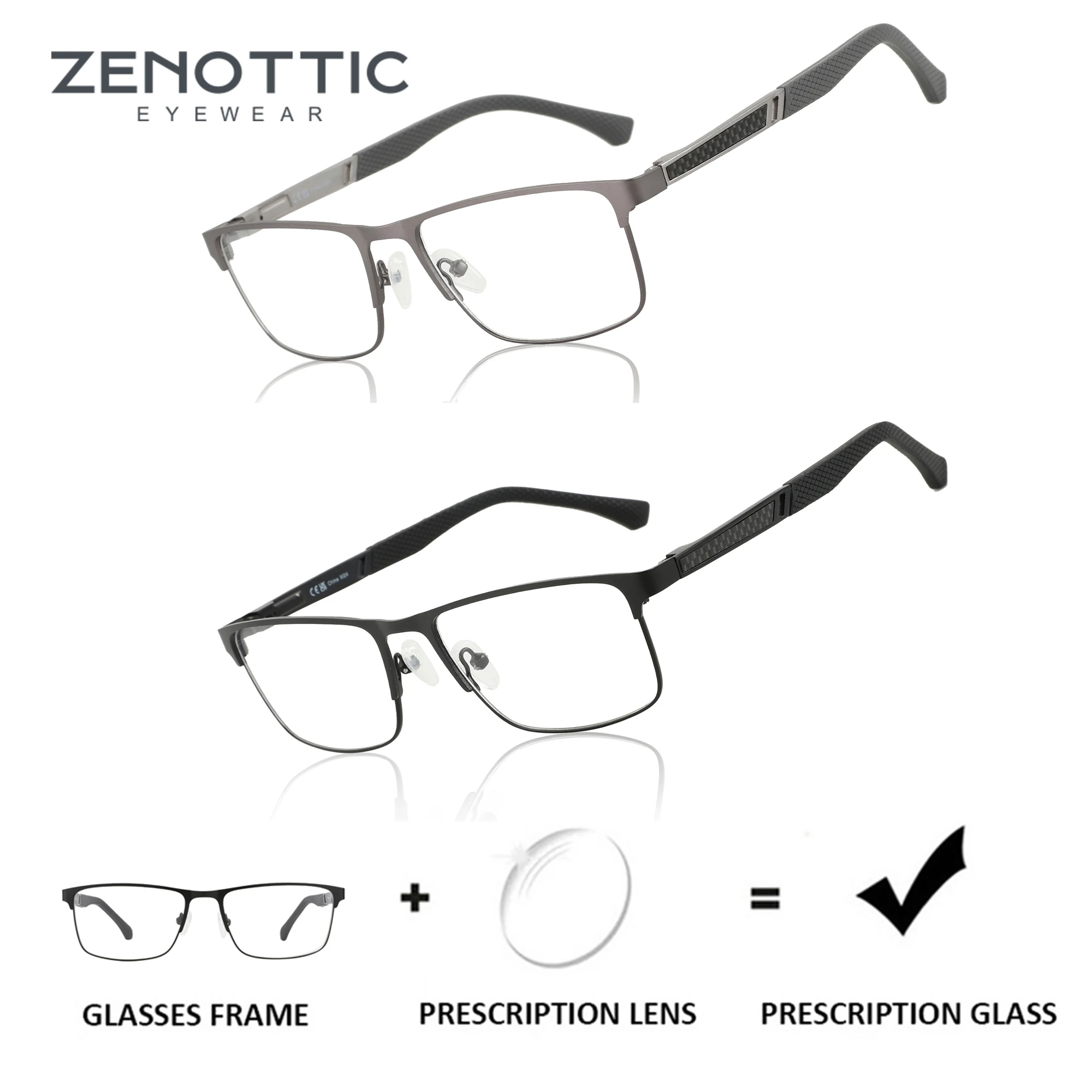 ZENOTTIC Fashion Square Prescription Progressive Glasses with Carbon Fiber spring leg  for Men Myopia/Reading/Optical Eyewear