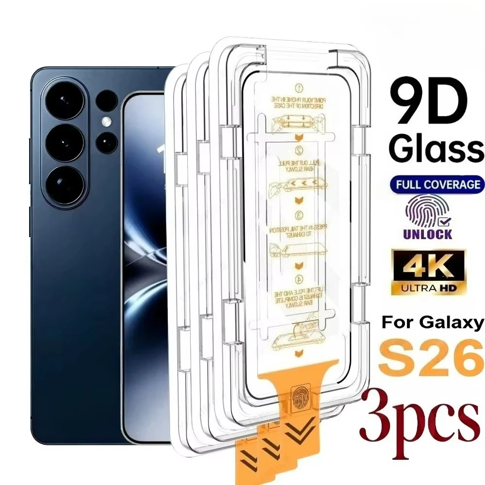 1-3PCS Fingerprint Unlock Screen Protectors for Samsung Galaxy S26 Ultra S26 Plus S26 Edge One Click Installation Tempered Glass