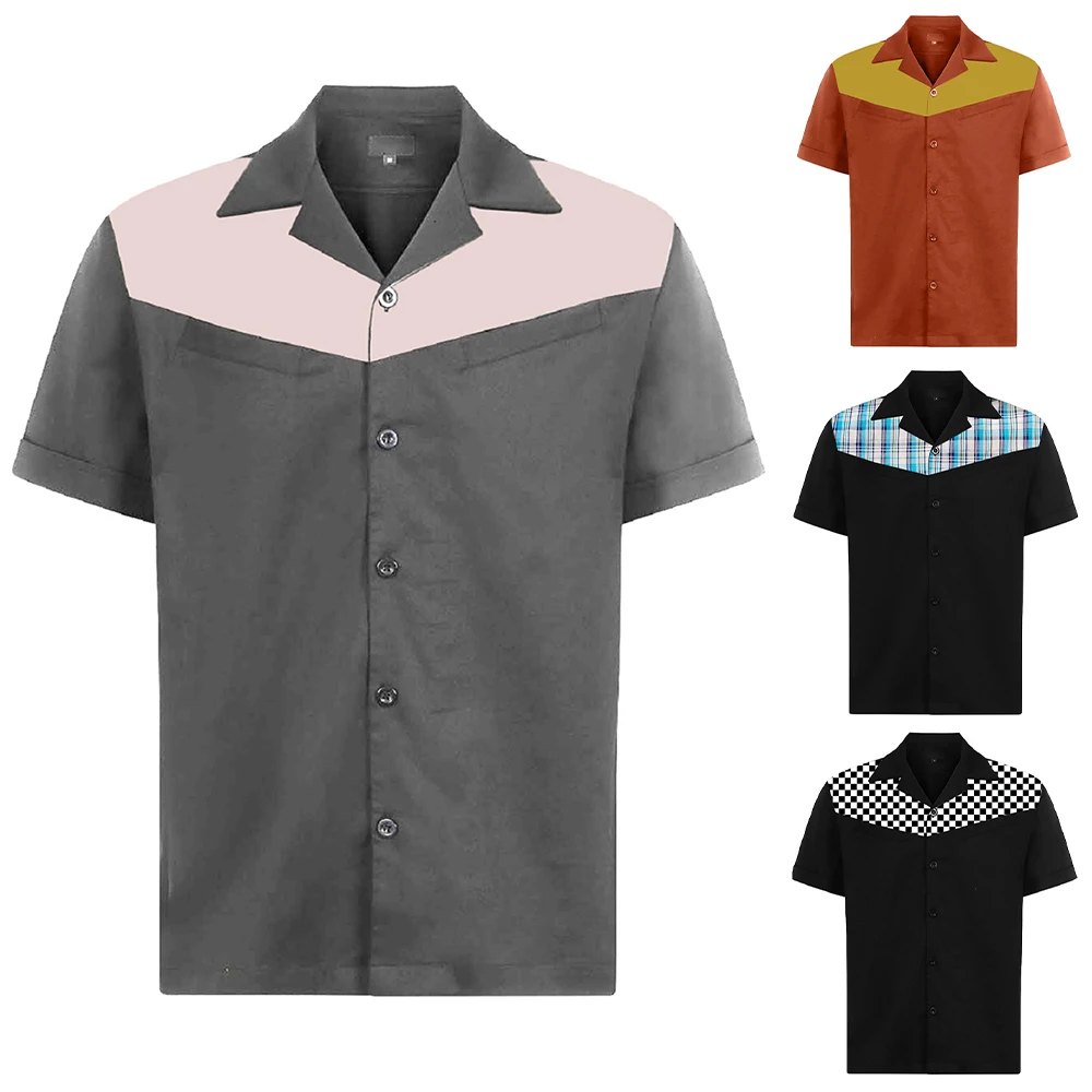 

SISHION 2024 New Vintage Plaid Short Sleeve Work Men Shirts ST129GP Punk Bowling Shirt for Men Cotton Summer Blouse Tops