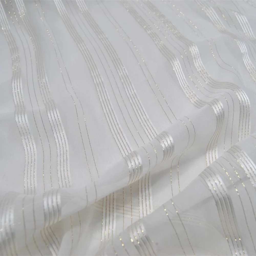 Shiny Gold Line Hot Sale Popular Stripe Design Elegant Style Soft Feeling Silk Metallic Fabric for Lady Custom Dress Clothing