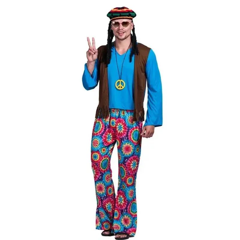 

Мужская футболка 70-х годов в стиле ретро в стиле хиппи, мир и любовь свободы, подходящая для вечеринок на Хэллоуин и Рождество.