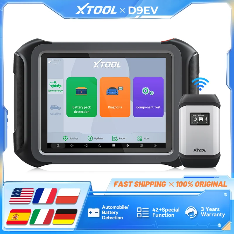 

XTOOL D9EV Диагностический инструмент для энергетического автомобиля Сканер OBD2 для BYD для Tesla Обнаружение аккумуляторного блока Кодирование ЭБУ для электромобиля