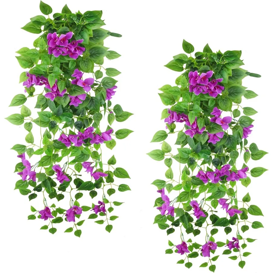 

2 шт. искусственные подвесные цветы для улицы Bougainvillea искусственные лозы фиолетовые устойчивые к ультрафиолетовому излучению искусственные цветы для уличных растений