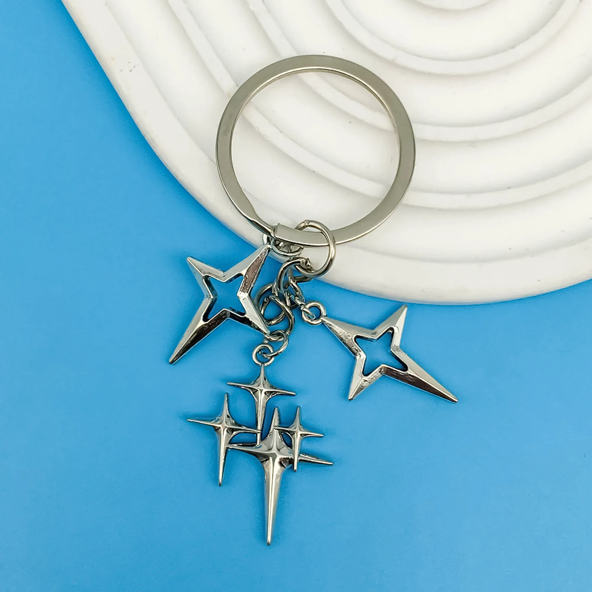 Y2K Four Pointed Star Keychain Punk Fashion Alloy Key Chain Ring Purse Bag Backpack Charm  Accessories For Women Girls Gift