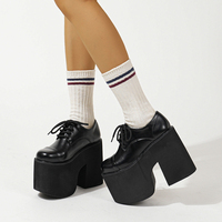Gdgydh Womens Chunky Heeled Pumps Lace Up Elegant Oxford Platform Pumps for Women Height Increase Design Party Cosplay Shoes