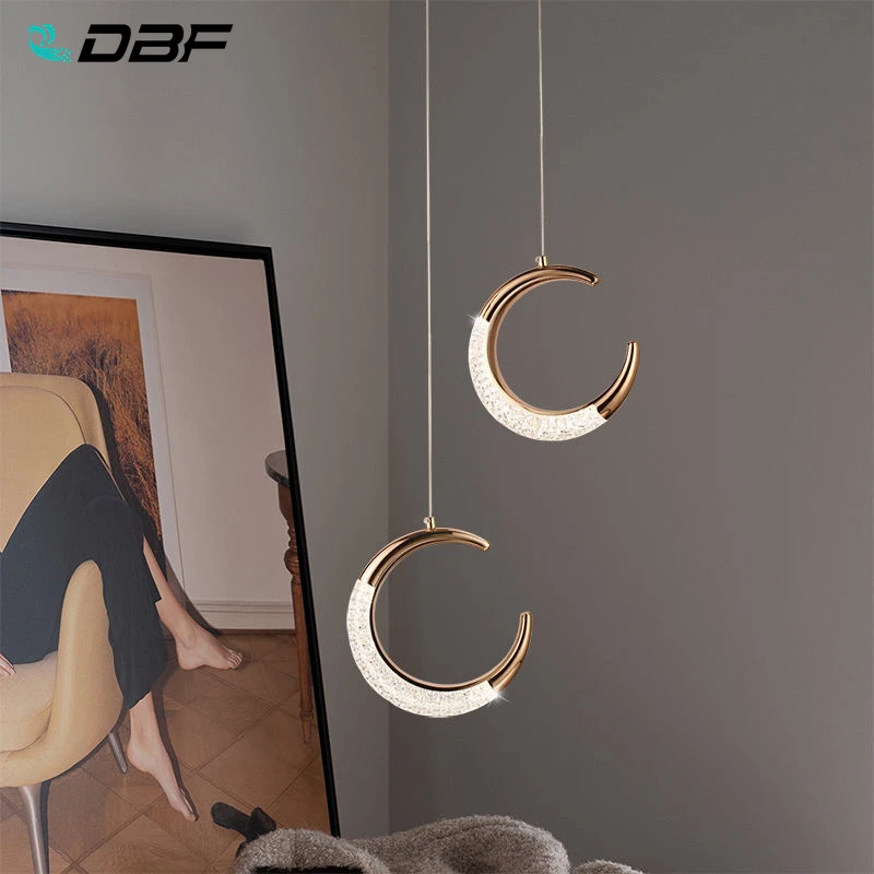 Luxury Crescent Moon Crystal Pendant Lights Nordic Restaurant Bedroom Lamp Luminaire Suspension Decoration Salon Hanging Lamp