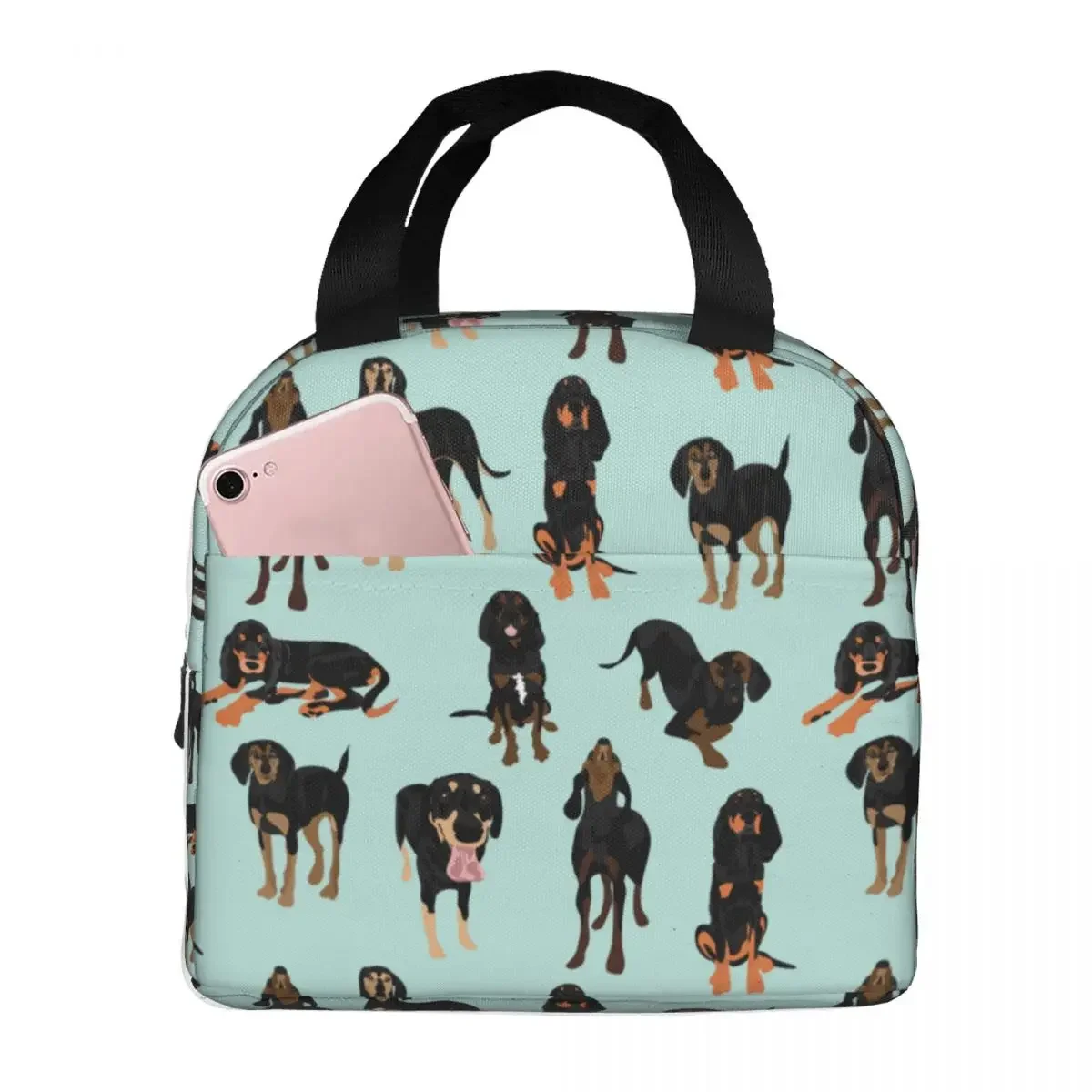 Lunch Bags for Men Women Black And Tan Coonhound Dog Thermal Cooler Bags Portable Picnic School Animal Canvas Tote Bento Pouch