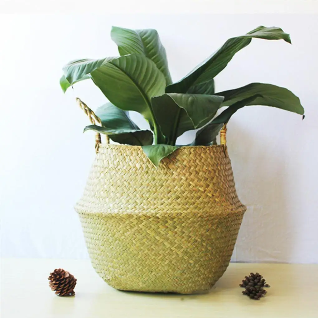 Woven Flower Basket Seagrass Braided Flower Pot Woven Basket Desktop Storage Plant Basket