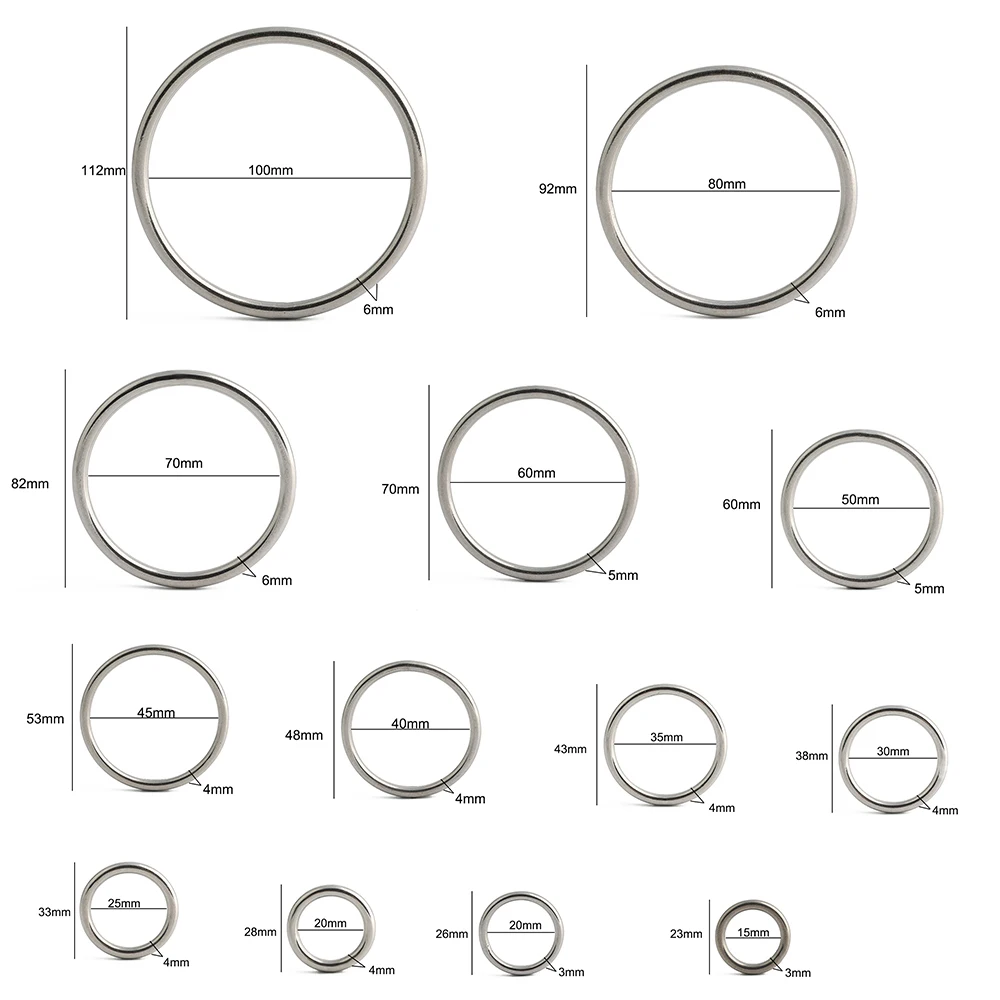 5/10/30PCS 15-20-25-30-35-40-45-50-60-70-80-100mm Silver Stainless Steel Welded O Ring For Bags Strap Connect Loop Accessories