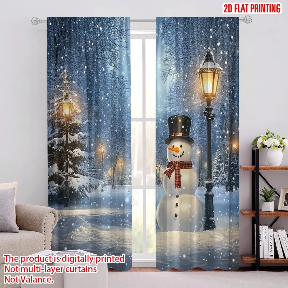 

2pcs 2D flat printing Merry Christmas Popular Party Window Curtains Happy winter snow scene Polyester Without Electricity Family