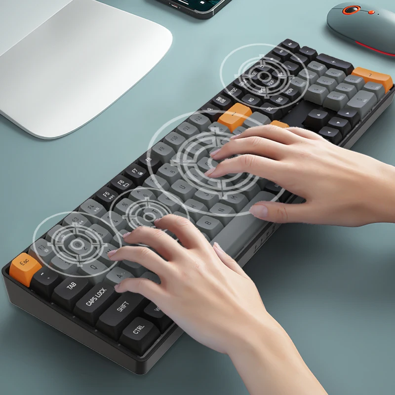 Aigo Mechanical Keyboard Gaming 2.4G Wireless USB Type-c Wired Yellow Switch 110 Key Hot Swap Rechargeable Gamer Keyboard