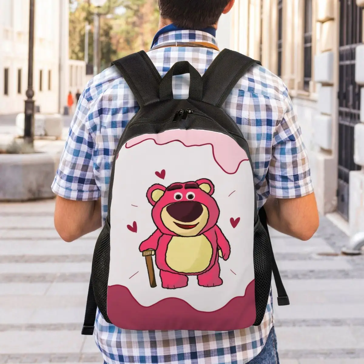 Custom Lotso Huggin Aardbei Beer Hart Reis Rugzak Mannen Vrouwen School Laptop Boekentas Student Dagrugzak