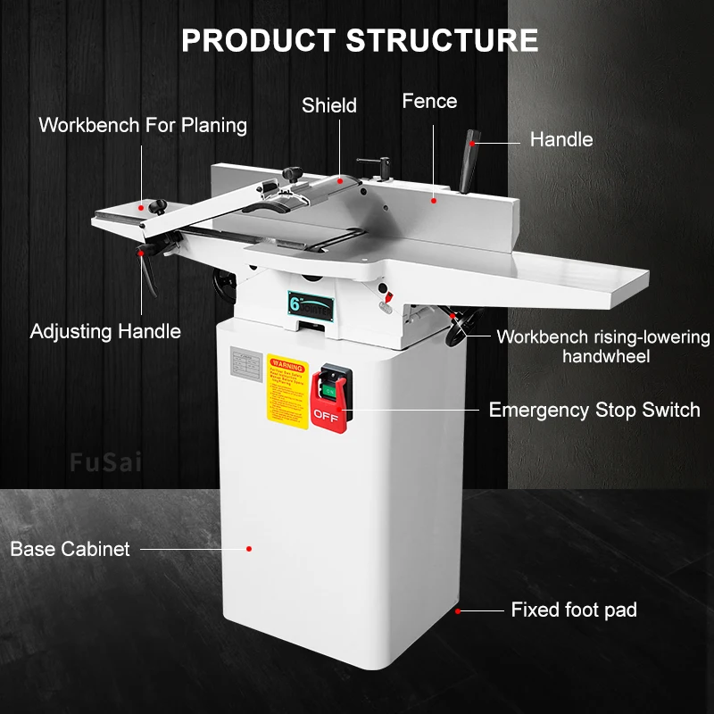 6inch High-Power Electric Spiral Knife Planer Woodworking Tool With Core Motor For Wood Processing And Planer