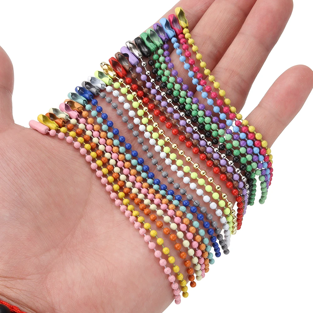 100Pcs/pack Round Ball Bead Chains 10/12cm Length Multicolor Keychain Tag Bulk Chains With Connector For DIY Pendant Crafts