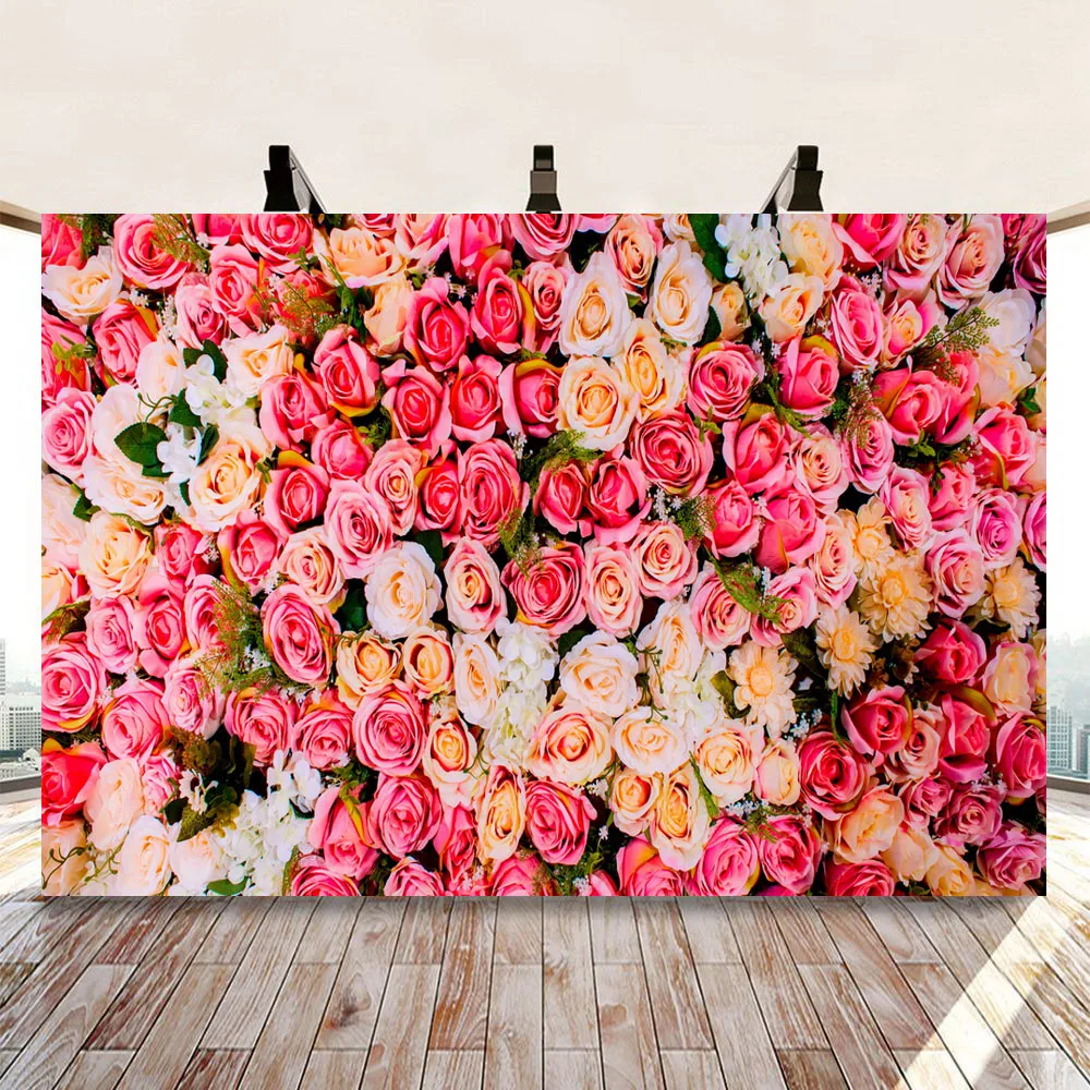 Flower Wall Photography Backdrop Baby Shower Bridal Wedding Custom Name Photo Background for Birthday Party Banner Photozone