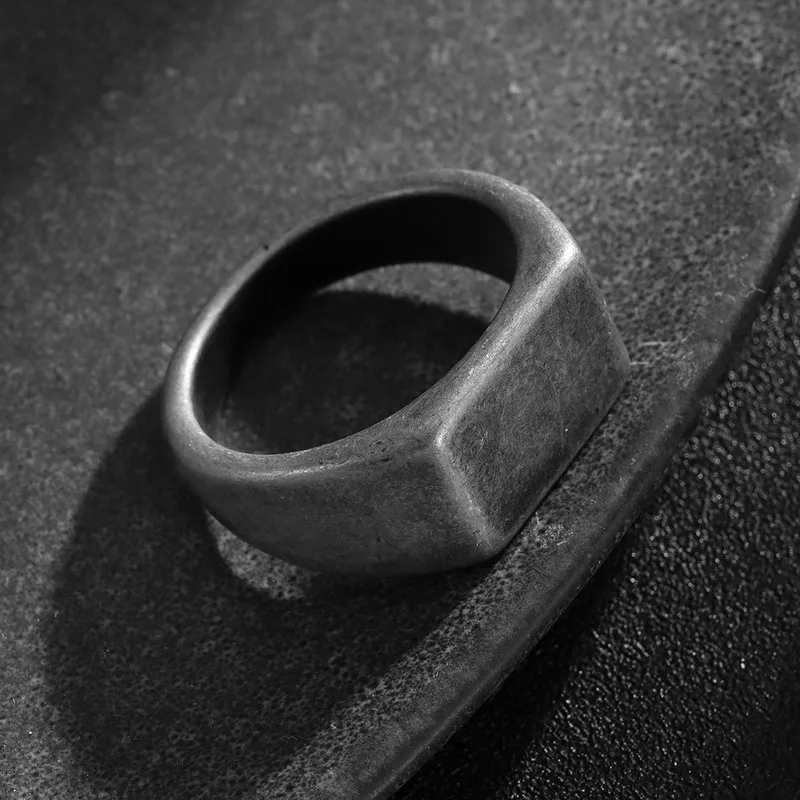 Wire Drawing Rectangle Big Width Ring Simple Square Band Finger Rings Male Party Jewelry Punk Stainless Steel Frosted Men Ring