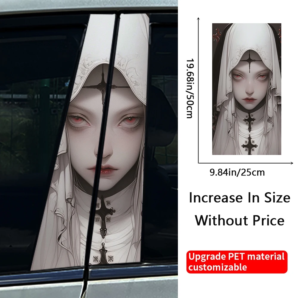 Gothic Bride Nun Sister Car B Pillar Waterproof Auto Stickers Center Column Decoration Cover Scratches DIY Sunscreen Decals