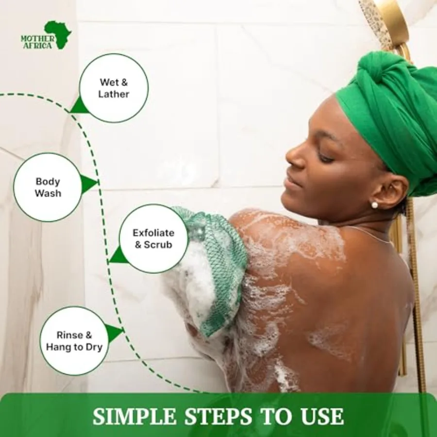 African Net Sponge Authentic with Knots 2 Pack Black Owned Exfoliating Body Scrubber Bath Sponge for Shower Washcloth Loofah Ge view 3