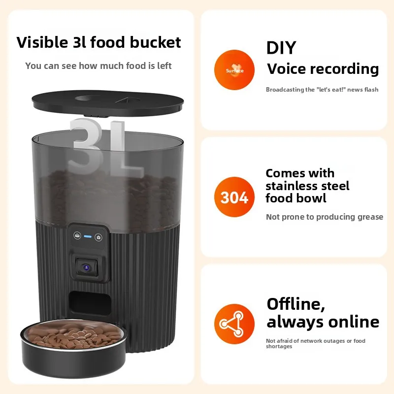 New translucent stainless steel automatic pet feeder for cats and dogs with timed feeding