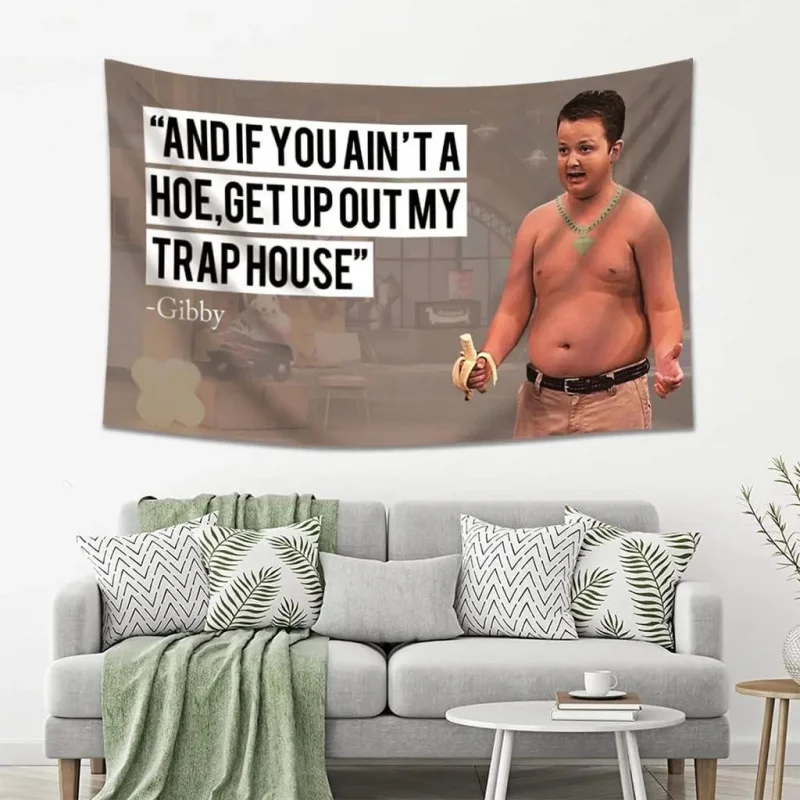 Gibby Fun Meme Tapestry iCarly Nostalgic Cartoon Polyester Fiber Bedroom Trendy Funny Wall Decoration Cloth