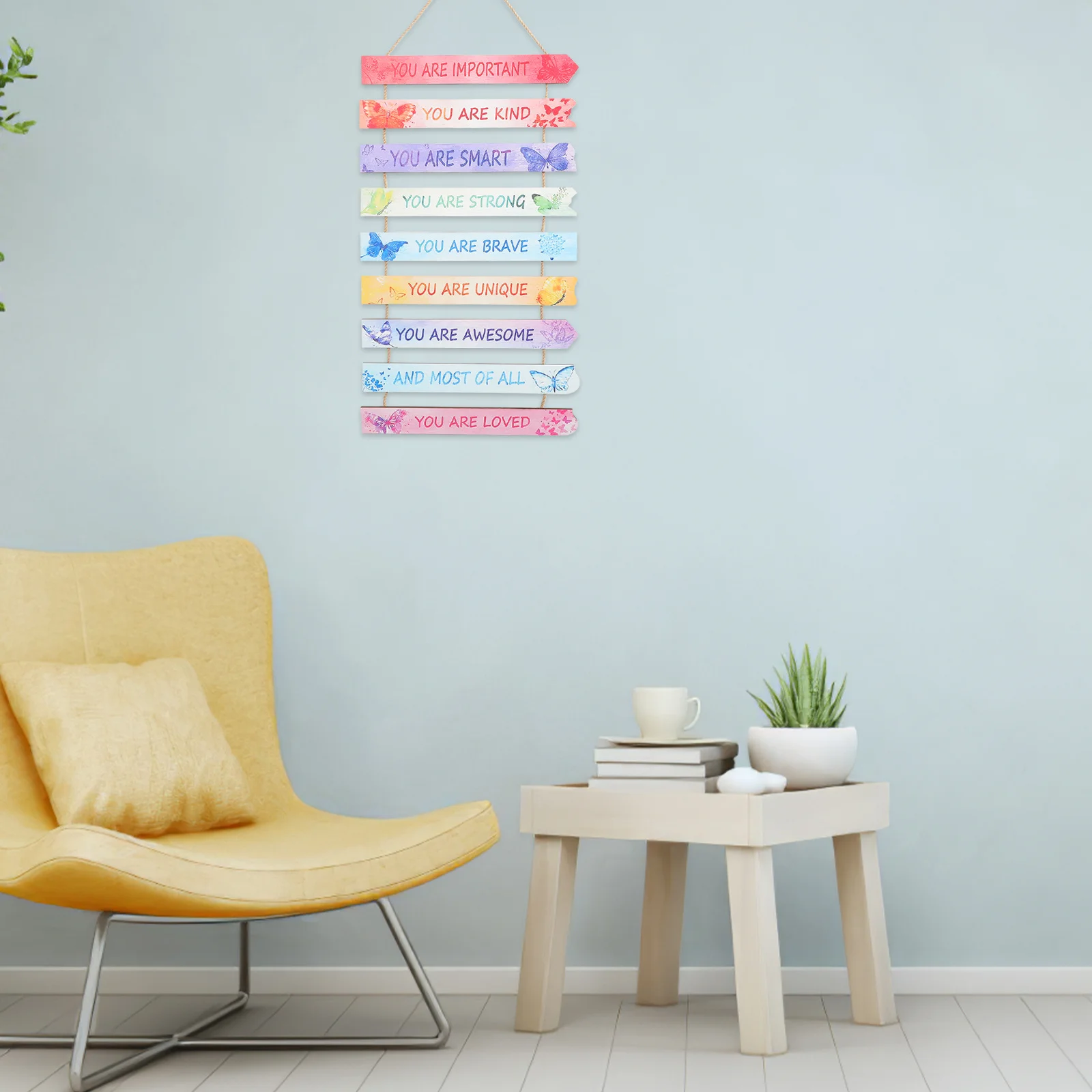 

Wood Hanging Sign Wooden Wall Decor Butterfly Inspirational Bedroom Decorative Plaque Rustic Motivational Wall Art Hanging Sign