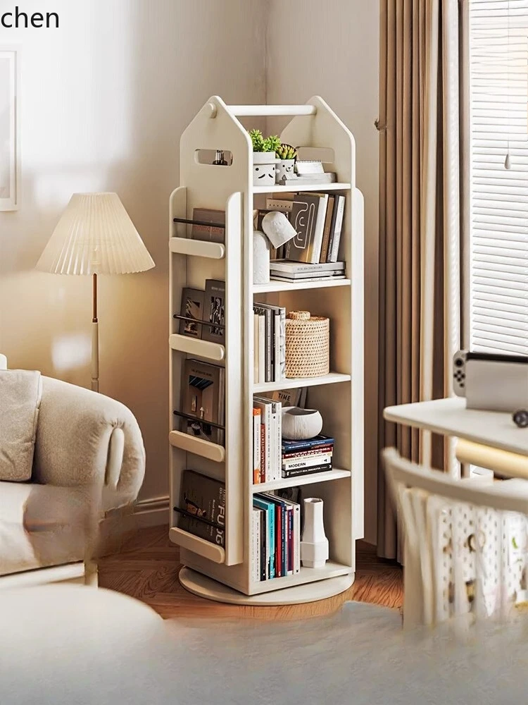 otating bookshelf floor-to-ceiling solid wood paint shelf bedroom storage study bookcase