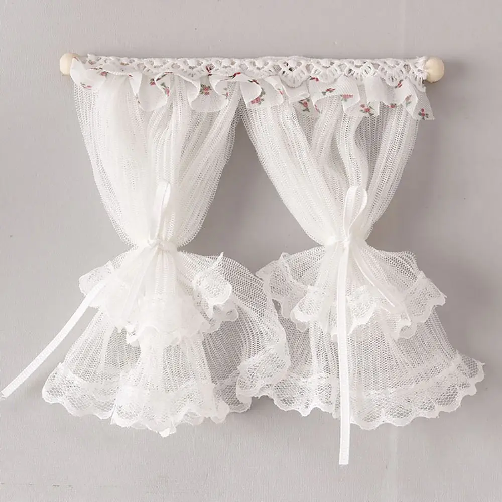 Creative 1/12 Dollhouse Curtain 2/3 Shades White Miniature Lace Curtain Cosplay Playing House Mini Model Furniture