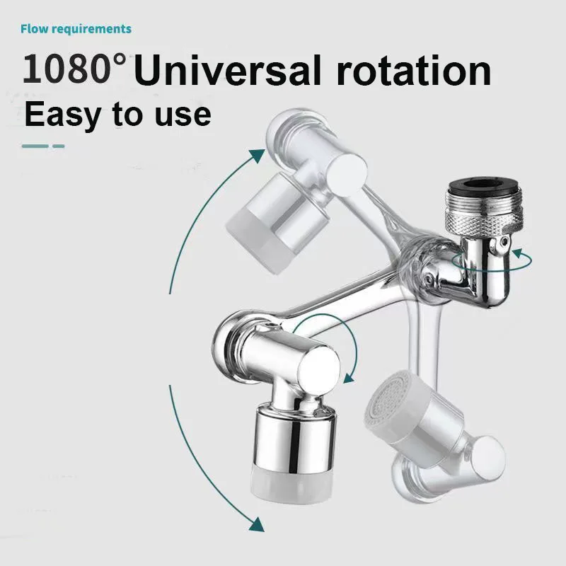 Zwart/zilver universeel 1080 °   Gratis rotatie keukenkraan beluchter koperen kranen extender sproeikop waterkraan mondstuk