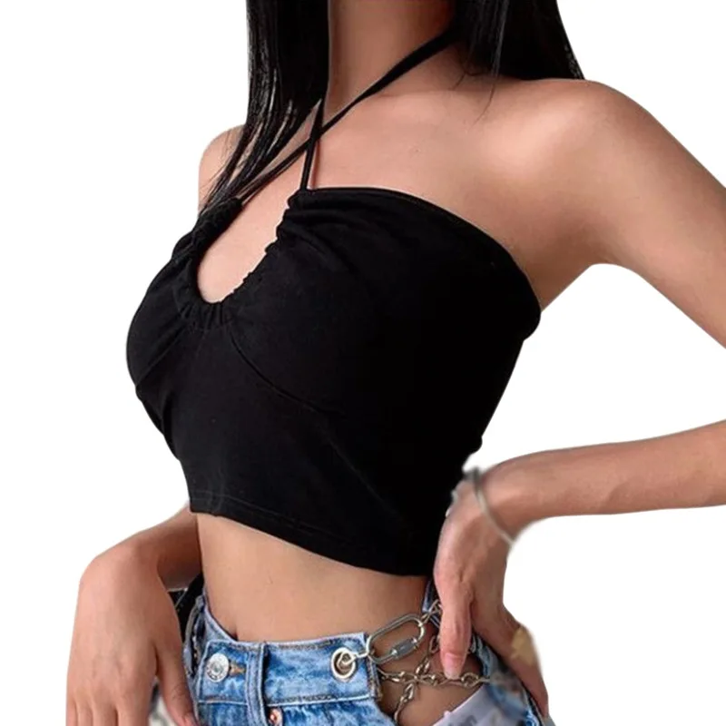 Women's Halter Sexy Slim Exposed Navel Tube Top Knitted Camisole Tank Top