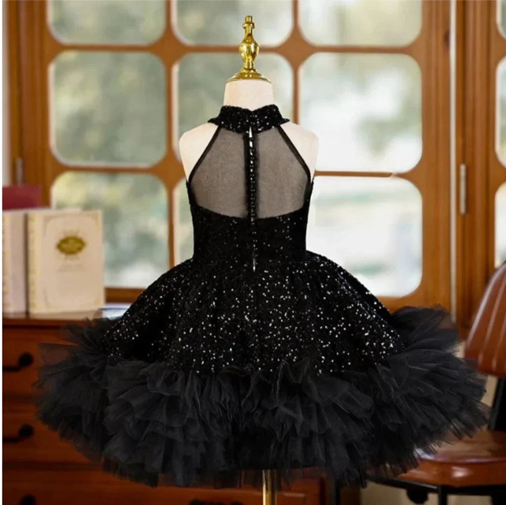 

Sunnypetal Black Sequins Sleeveless Knee-Length Tulle Flower Girl Dresses