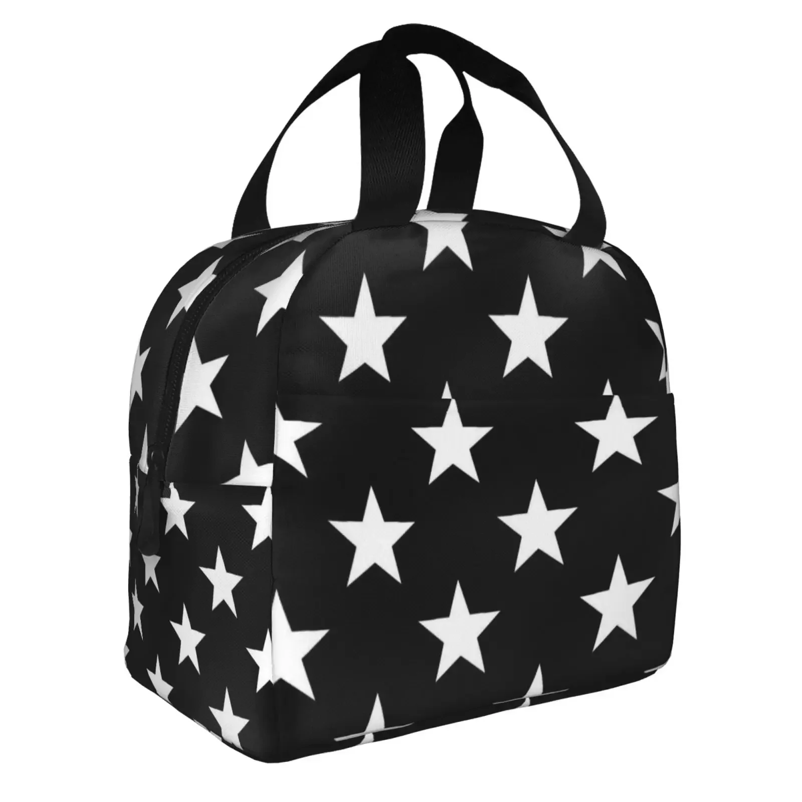 White Pentagram Print Insulated Lunch Bag For School Waterproof Cooler Thermal Lunch Box Women  Food Container Tote Bags