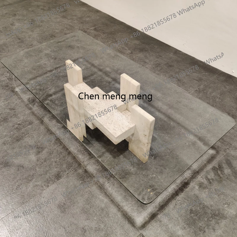 

Travertine coffee table, model room tempered glass rectangular simple modern coffee table