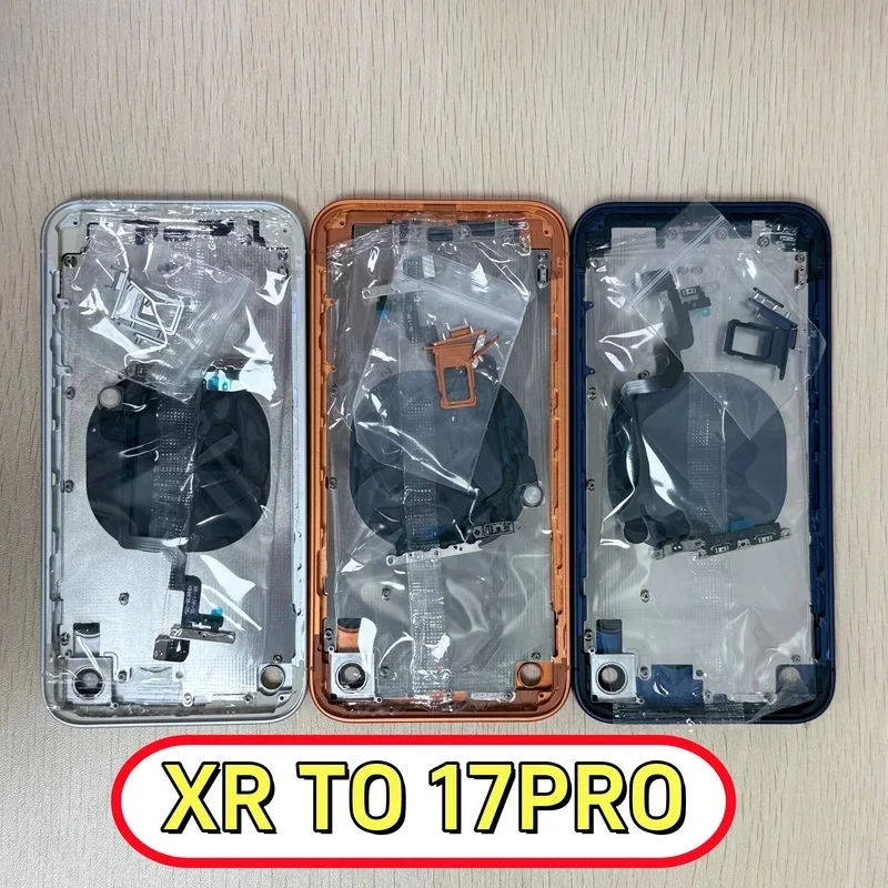 iphone-xr用リアバックハウジングバッテリーカバー、17-pro風diy-xrを17-proのようなものに変える、トレイ付き